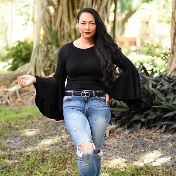 Black Bell sleeve Top - Picture 3 of 5